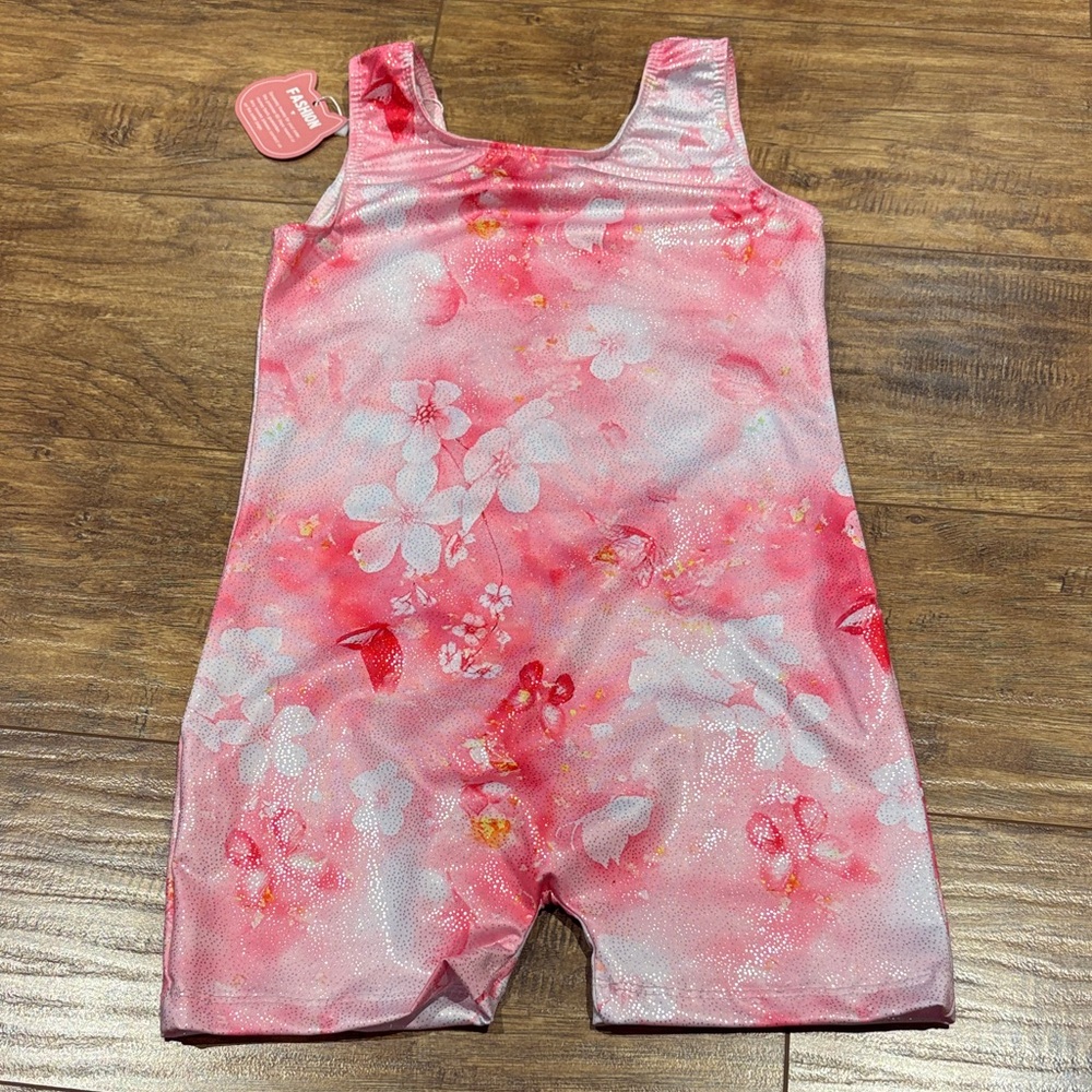 Pink sparkly Floral Sleeveless Romper gymnastics/dance size 5T